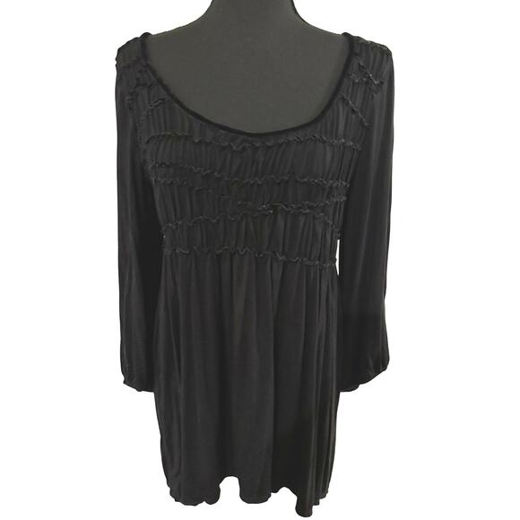 Studio M - Smocked Babydoll Tunic Blouse Black - Extra Large - Picture 2 of 9
